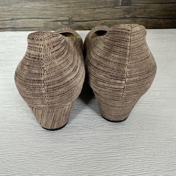 French Sole FS/NY Women Size 7.5 Metallic Taupe Pinstripe Gumdrop Wedge Italy - Picture 8 of 11